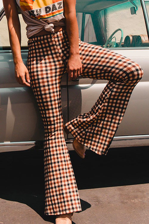 Nikkimoda Leisure Style Plaid Bell Bottom Pants