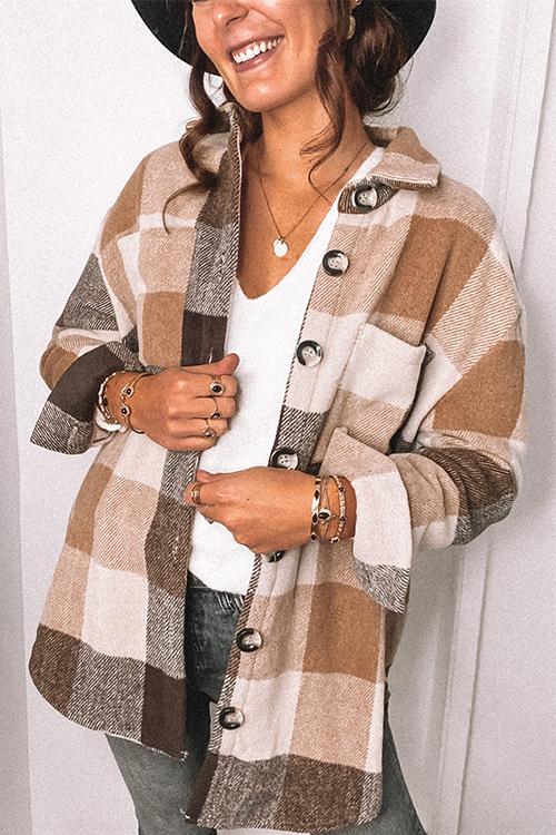 Nikkimoda Sheila Lapel Buttons Plaid Outwear