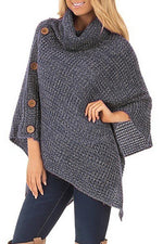 Nikkimoda Turtleneck Buttoned Cloak Cape Sweater
