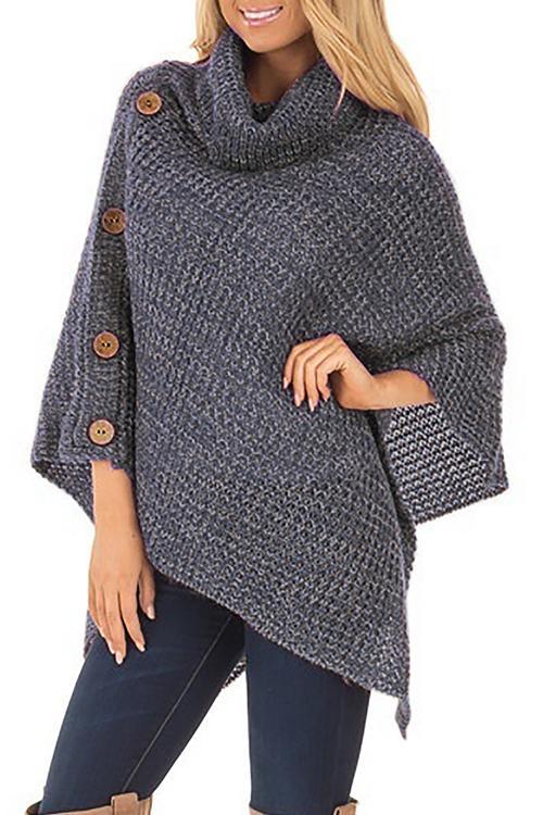 Nikkimoda Turtleneck Buttoned Cloak Cape Sweater