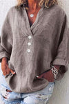 Nikkimoda Loose V Neck Buttons Cotton Linen Shirt