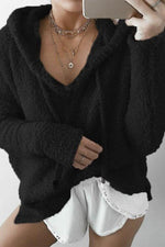 Nikkimoda Nina Solid Shaggy Hoodied Pullovers