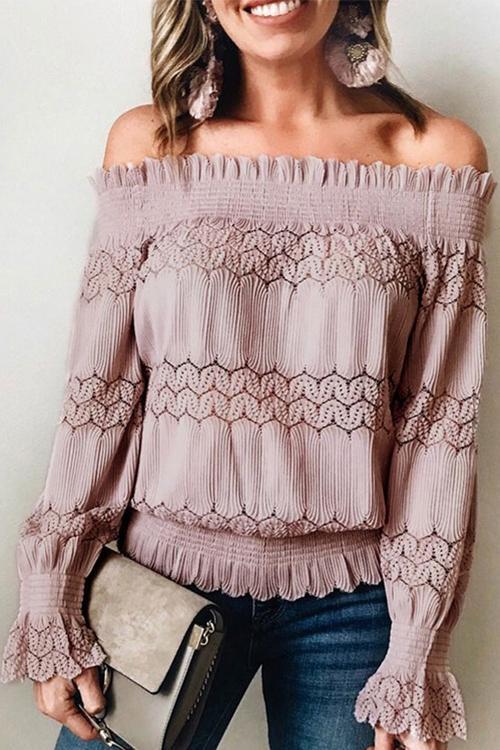 Nikkimoda Off Shoulder Lace Crochet Ruffle Shirt(in 6 Colors)