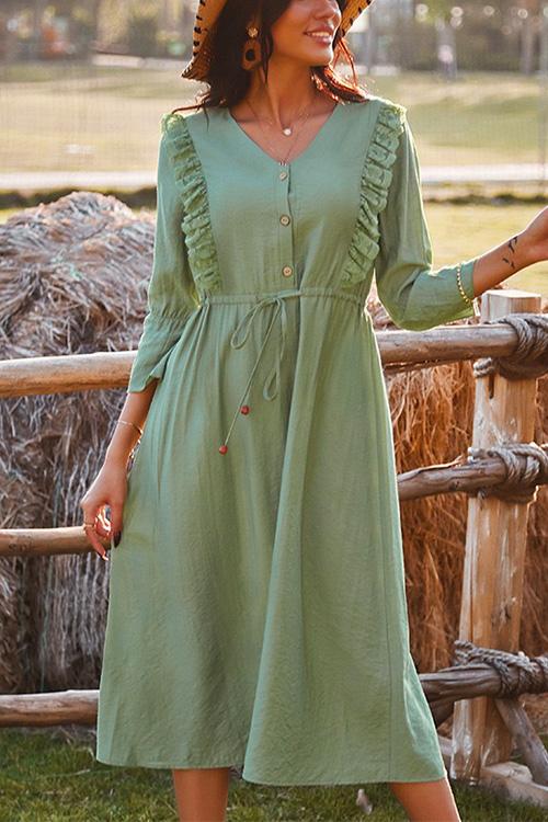 Nikkimoda Bohemia Drawstring Waist Ruffle Holiday Dress