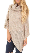 Nikkimoda Turtleneck Buttoned Cloak Cape Sweater
