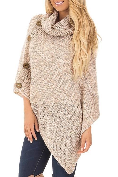 Nikkimoda Turtleneck Buttoned Cloak Cape Sweater