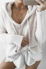 Nikkimoda Nina Solid Shaggy Hoodied Pullovers