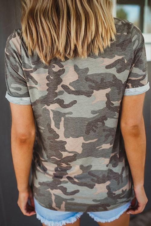 Nikkimoda Camo Short Sleeve Casual Basic Shirt