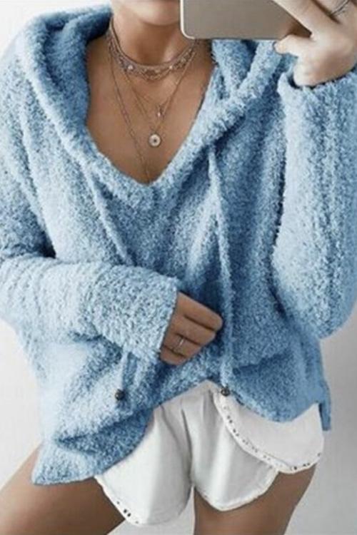 Nikkimoda Nina Solid Shaggy Hoodied Pullovers