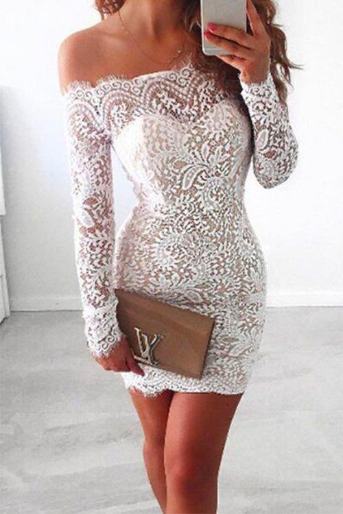 Nikkimoda Fairy Off Shoulder Floral Lace Pencil Dress