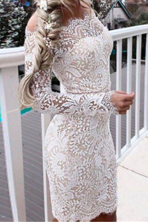 Nikkimoda Fairy Off Shoulder Floral Lace Pencil Dress