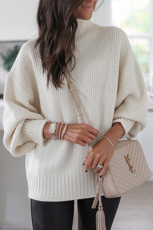 Nikkimoda Turtleneck Batwing Chunky Knit Sweater