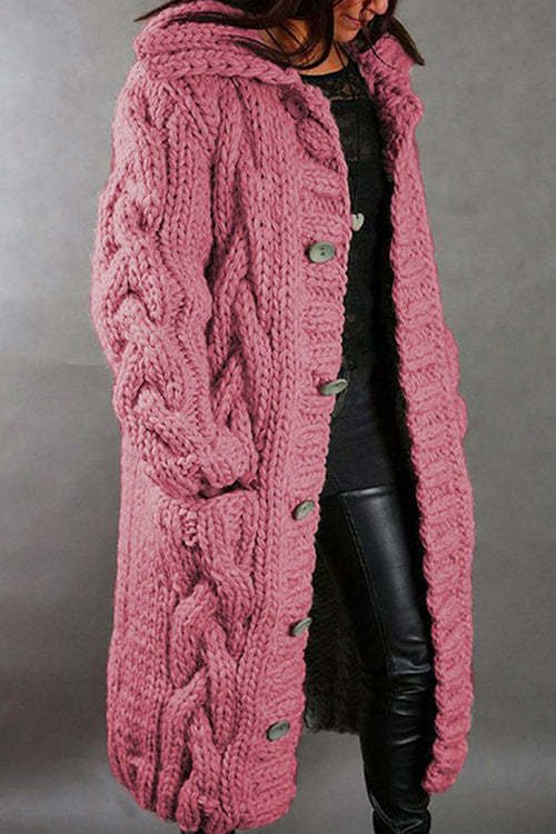 Nikkimoda Button Down Cable Knit Long Thick Cardigan