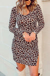 Nikkimoda Leopard Side Split Velvet Bodycon Dress