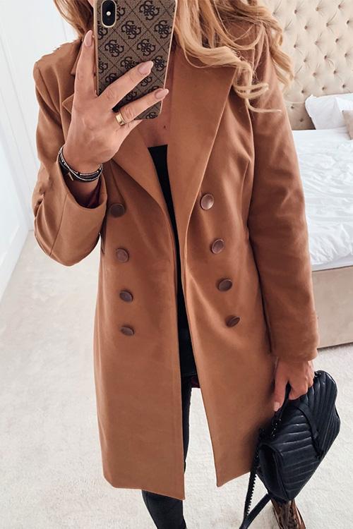 Nikkimoda Notched Lapel Double Breasted Midi Coat