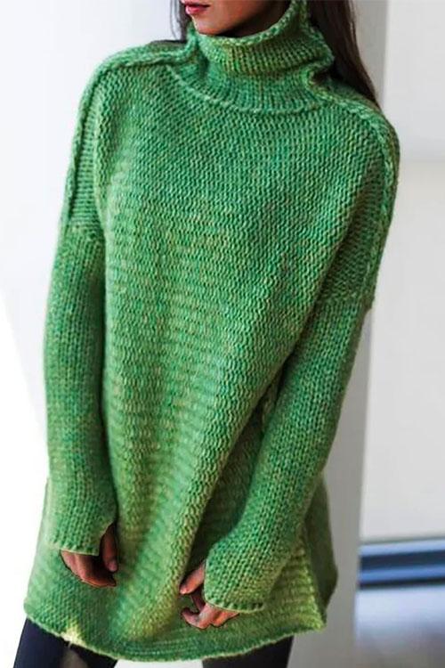 Nikkimoda Turtleneck Drop Shoulder Solid Pullover Sweater