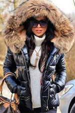 Nikkimoda Faux Fur Collar Hoodied Short Down Coat
