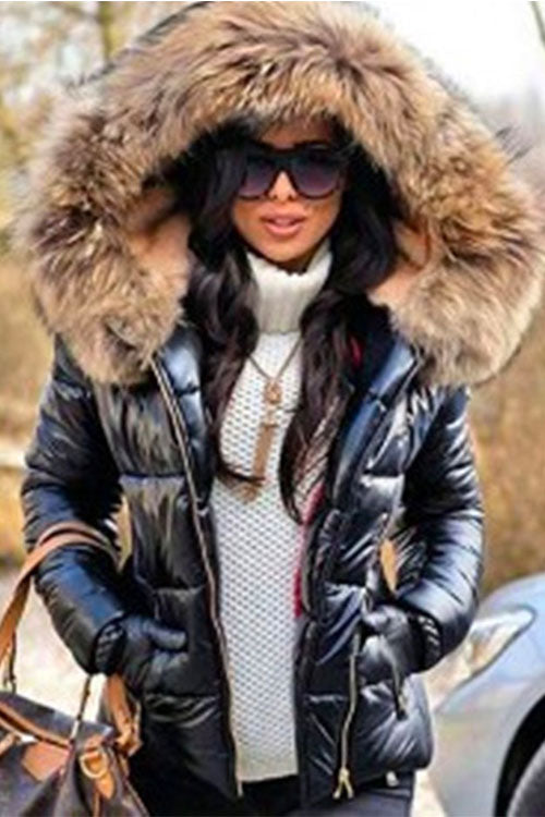 Nikkimoda Faux Fur Collar Hoodied Short Down Coat