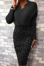 Nikkimoda Leopard Splice High Waist Ruffle Bodycon Dress