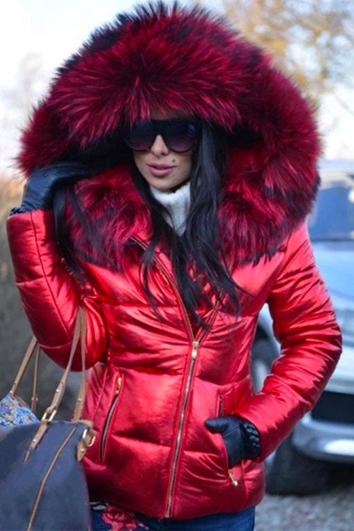 Nikkimoda Faux Fur Collar Hoodied Short Down Coat