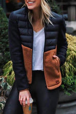 Nikkimoda Stand Collar Fleece Splice Down Coat