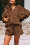 Nikkimoda Fuzzy Drawstring Hoodies and Shorts Set