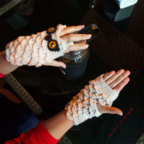 Nikkimoda Crochet Owl Fingerless Gloves