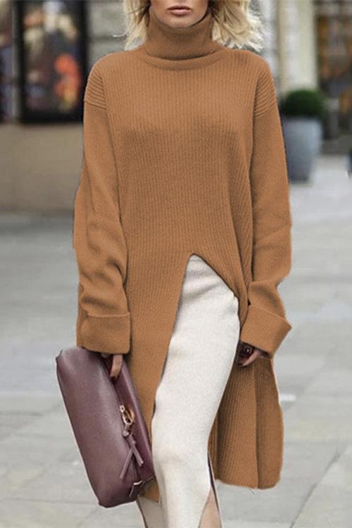 Nikkimoda Turtleneck High Split Pullover Sweater