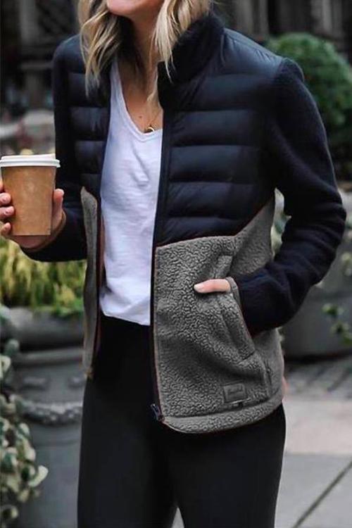 Nikkimoda Stand Collar Fleece Splice Down Coat