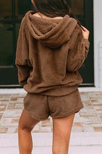 Nikkimoda Fuzzy Drawstring Hoodies and Shorts Set