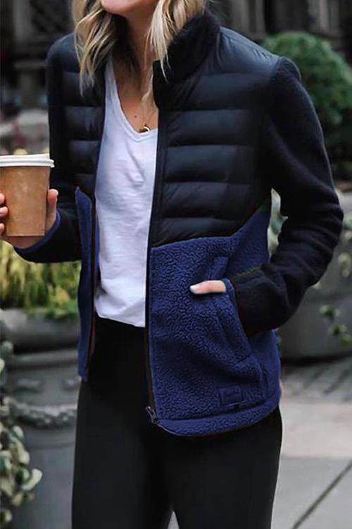 Nikkimoda Stand Collar Fleece Splice Down Coat