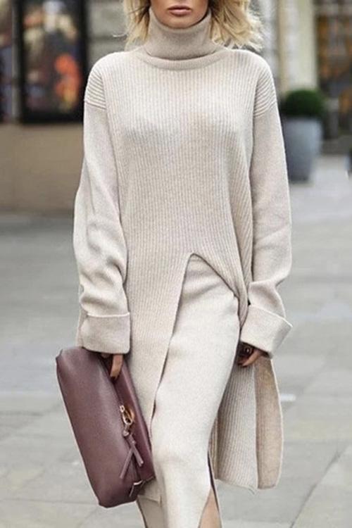 Nikkimoda Turtleneck High Split Pullover Sweater