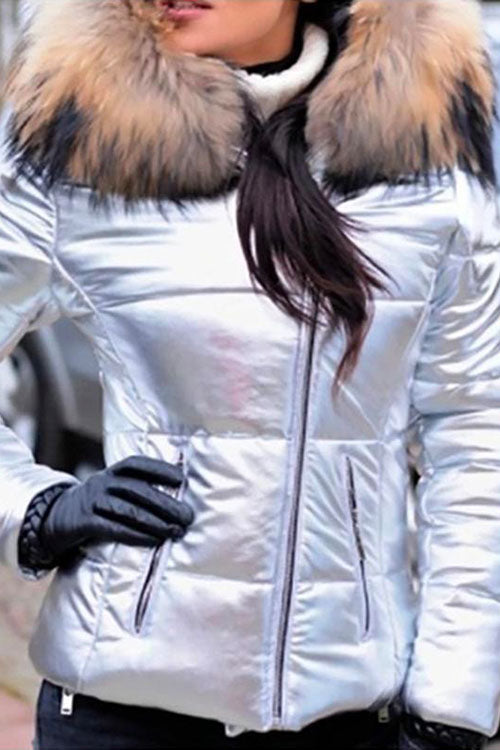 Nikkimoda Faux Fur Collar Hoodied Short Down Coat
