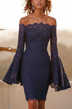 Nikkimoda Off Shoulder Bell Sleeves Lace Bodycon Dress