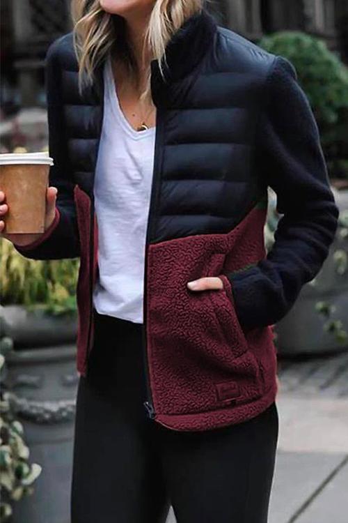 Nikkimoda Stand Collar Fleece Splice Down Coat