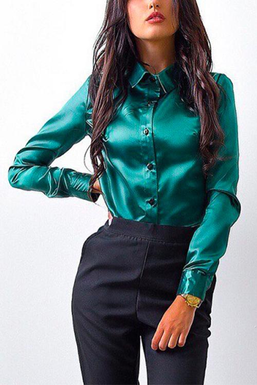 Nikkimoda Button Down Work Office Satin Blouse Top