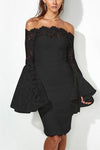 Nikkimoda Off Shoulder Bell Sleeves Lace Bodycon Dress