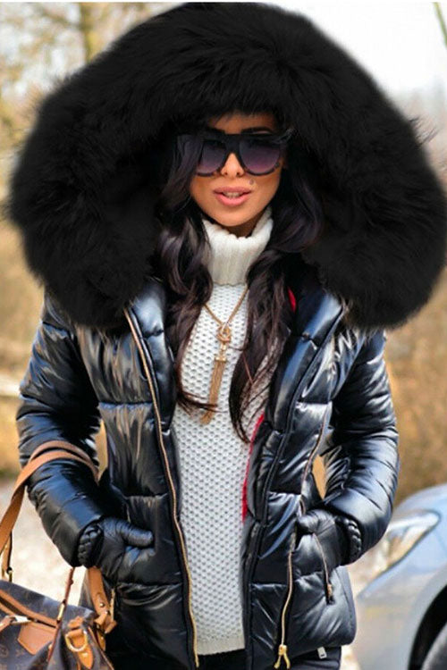 Nikkimoda Faux Fur Collar Hoodied Short Down Coat