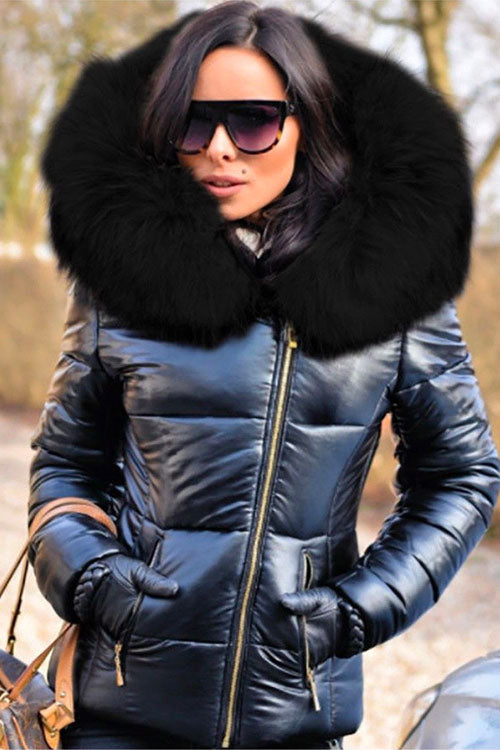 Nikkimoda Faux Fur Collar Hoodied Short Down Coat