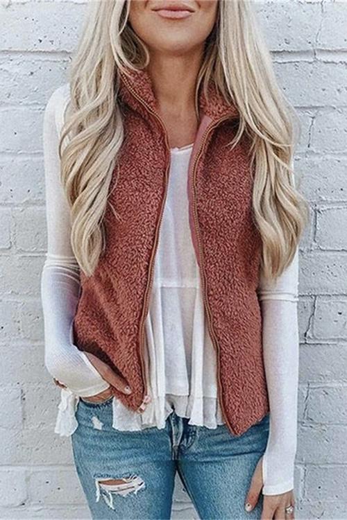 Nikkimoda Caitlin Fleece Solid Zipper Waistcoat
