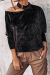Nikkimoda Cold Shoulder Batwing Velvet Tunic Top