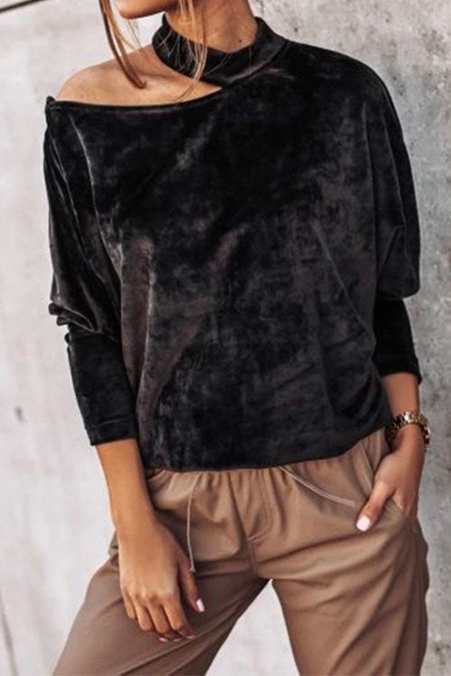 Nikkimoda Cold Shoulder Batwing Velvet Tunic Top