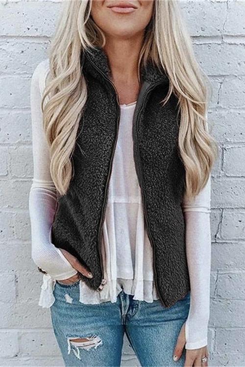 Nikkimoda Caitlin Fleece Solid Zipper Waistcoat