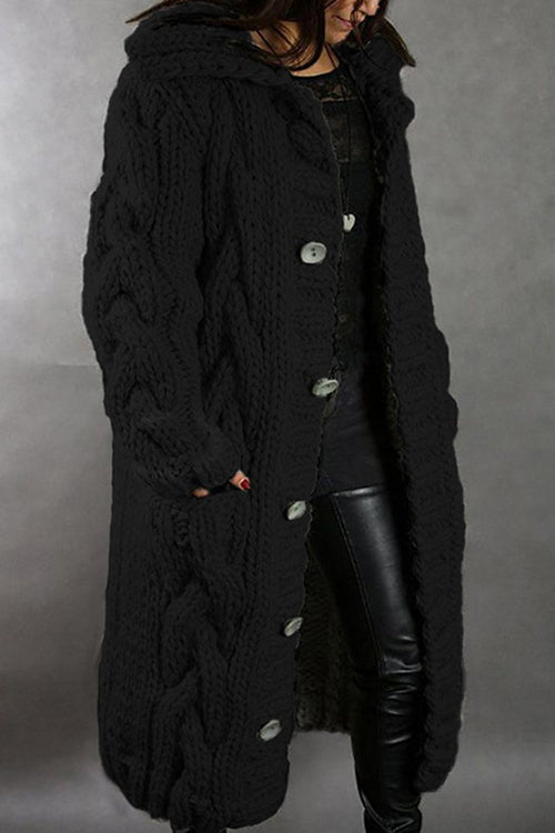 Nikkimoda Button Down Cable Knit Long Thick Cardigan