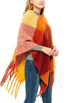Nikkimoda Rainbow Plaid Tassel Shawl Cloak