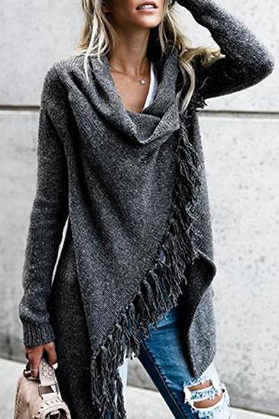 NM Cowl Neck Tassel Irregular Sweater