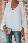 Nikkimoda V Neck Lantern Sleeves Solid Oversized Shirt
