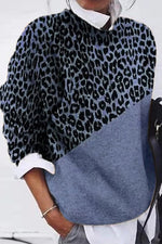 Nikkimoda Casual Leopard Splice Pullover Sweater