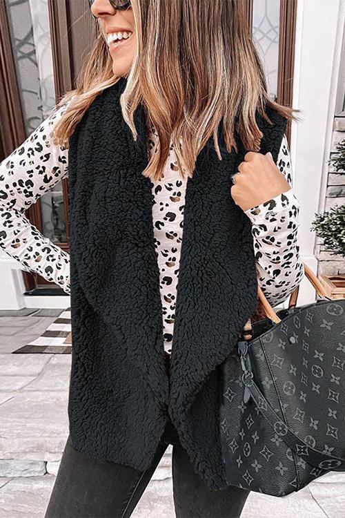 Nikkimoda Open Front Faux Fur Fleece Jacket Vest