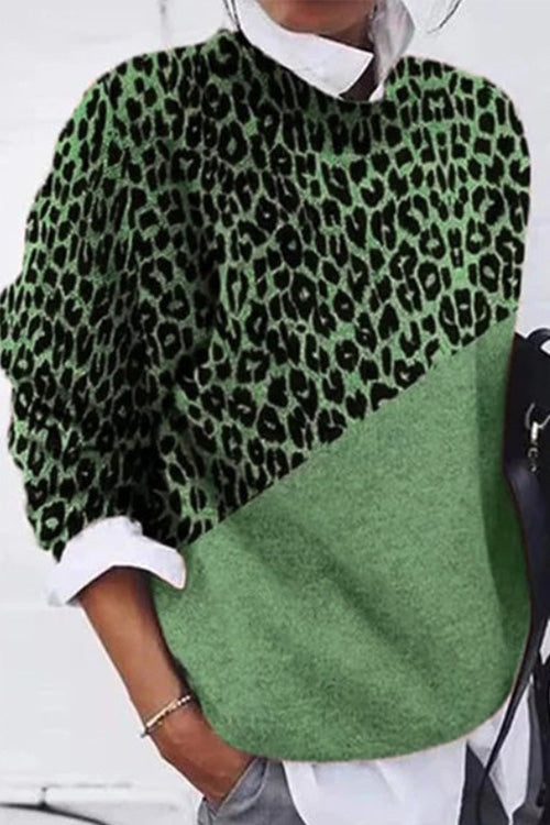 Nikkimoda Casual Leopard Splice Pullover Sweater